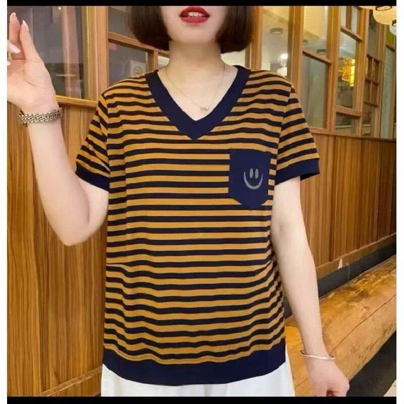 Women's Fashion Casual Summer Spring Stripe Print Short Sleeve V-Neck Blouses & Shirts