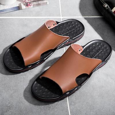 Genuine Leather Men Slippers Summer Men Beach Slippers Fashion Men Beach Sandals Outdoor Casual Walking Flip Flops Men Shoes