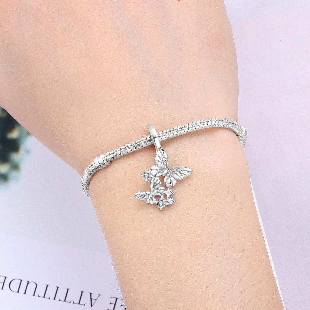 charms copper original Blue zirconia simple butterfly swan pendant beads fit bracelet women jewelry diy fine gift making