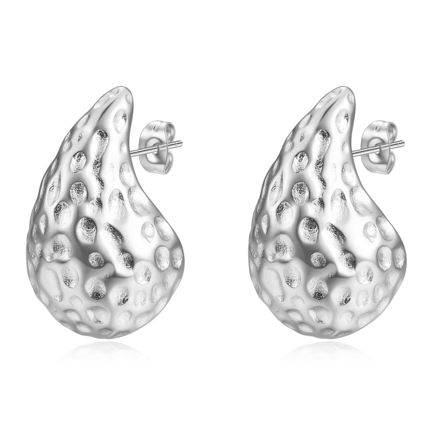 33MM Elegant Stainless Steel Water Drop Earrings - Fashionable & Versatile Studs for Women