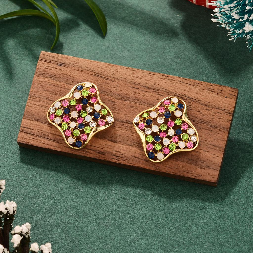 Color Personalized European and American Style Earrings Love Geometric Zircon Christmas Color Retention Earrings Creative Stud Earrings