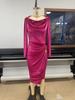2025 Women's Casual Golden Velvet Slim Fit Long Sleeve Pleated Split Dress