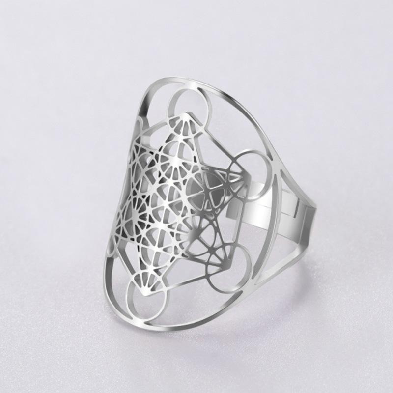 Sacred Geometry Seal Of Archangel Metatron Ring Adjustable Stainless Steel Rings For Women Men