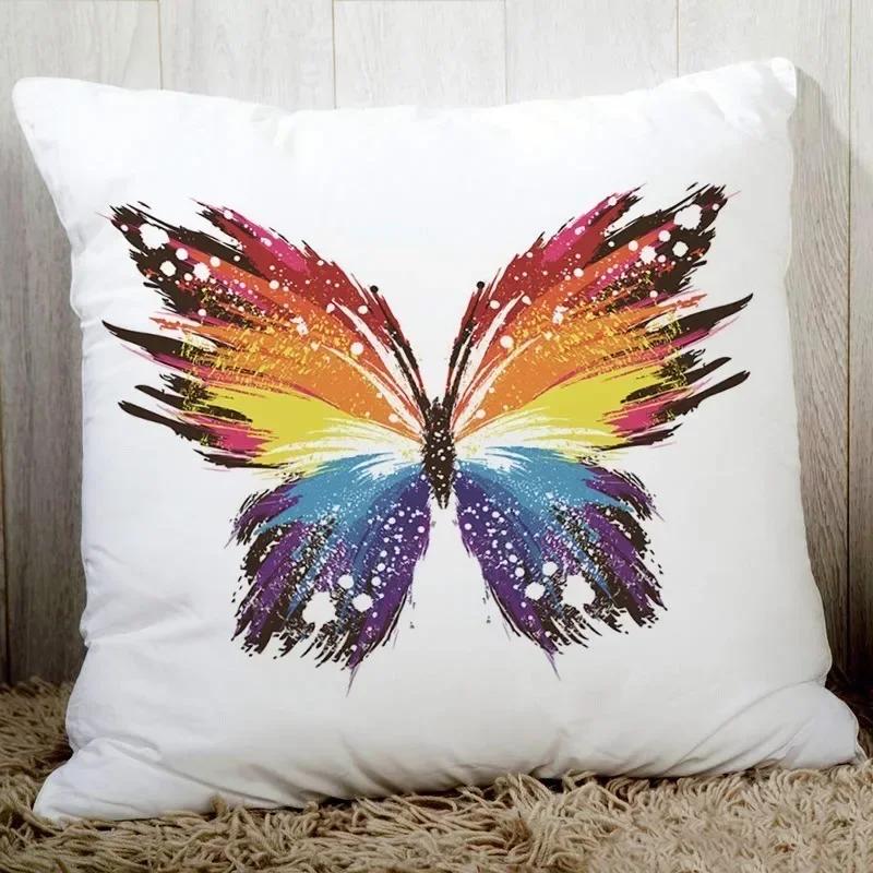 Gezellig Bankkussenhoes Vlinderprint 45X45cm Decoratieve Kussens voor Thuis Polyester Perzikvezel Kussensloop Zitkussen Rugkussen