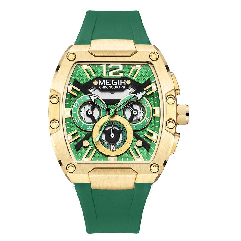 Quartz Watch Fashion Creative Luminous Date Chronograph Analog Display Green Silicone Strap Wrist Watches for Men