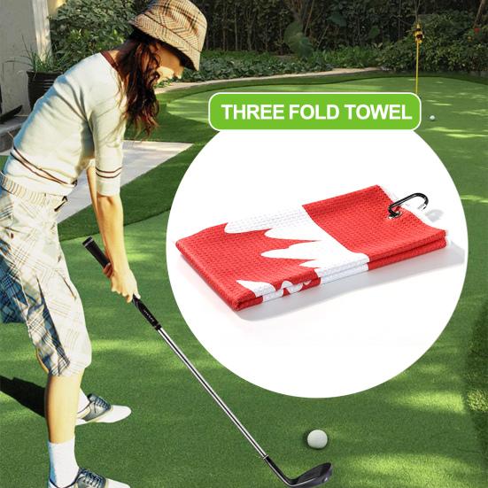 Professional Golf Caddy Towel with Carabiner National Flag Pattern Superfiber Towel Multifunctional Golf Ball Putter Reusable Golf Club Head