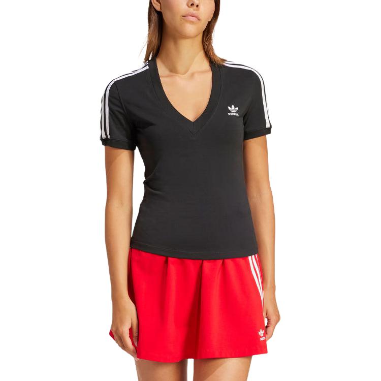 adidas Dámské tričko s úzkým střihem a barevnými bloky Originals s výstřihem do V, černé IU2416