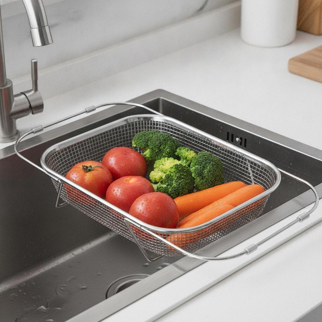 Stainless Steel Mesh Colander with Extendable Handles Expandable Sink Drain