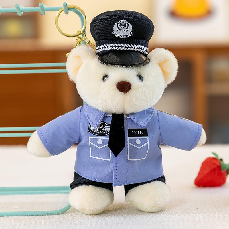 Uniform Bear Pendant Pendant Pendant Jewelry Keychain Plush Toy Traffic Police Fire Rescue Team Doll