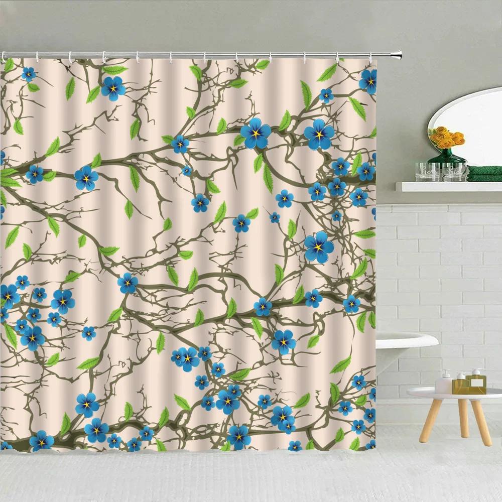 Plum Blossom Bathroom Shower Curtain Waterproof Curtains for the Home Folding Partition Accessories Bath Bedrooms Houses RoXT6