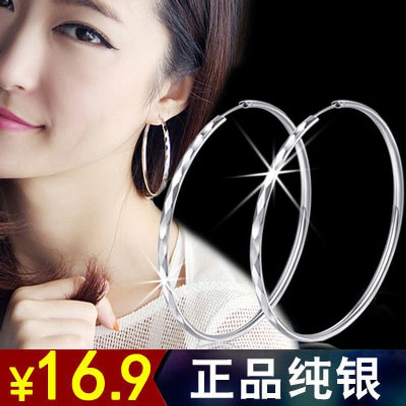 

925 Sterling Silver Star Style Personality Big Circle Female Earrings Diamond earrings with wide face diameter 4.0cm