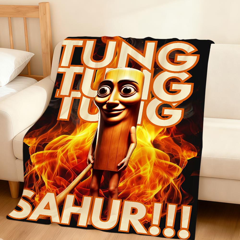 T-Tung Tung Sahur Tralalo I-Italian Brainrot Flannel Soft Warm Plush Blanket Sofa Living Room Pet Bedroom Gift Home Car Portable
