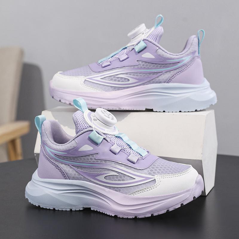 Girls' Shoes New Mesh Shoes In Summer 2025 Medium and Older Children's Casual Rotating Buckle Boys' and Primary School Students' Sports Running Shoes