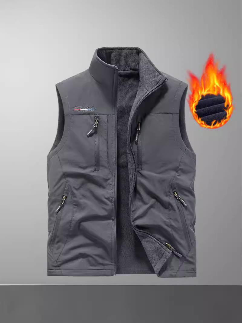 

Men s Reversible Fleece-Lined Outdoor Work Vest with Multi-Pocket, Stand-Up Collar, Sleeveless Design for Autumn and Winter 6XL