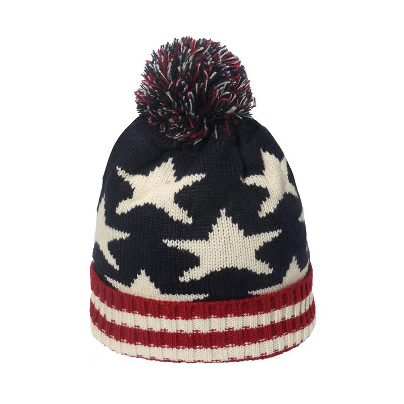 British flag star striped knitted wool hat hairball warm knitted hat for men and women