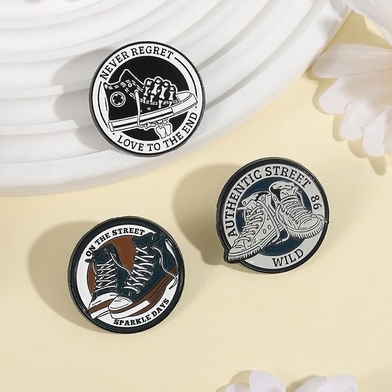 Canvas Shoes Enamel Pins Custom NEVER REGRET LOVE TO THE END Brooches Lapel Badges Clothes Punk Jewelry Gift for Friends
