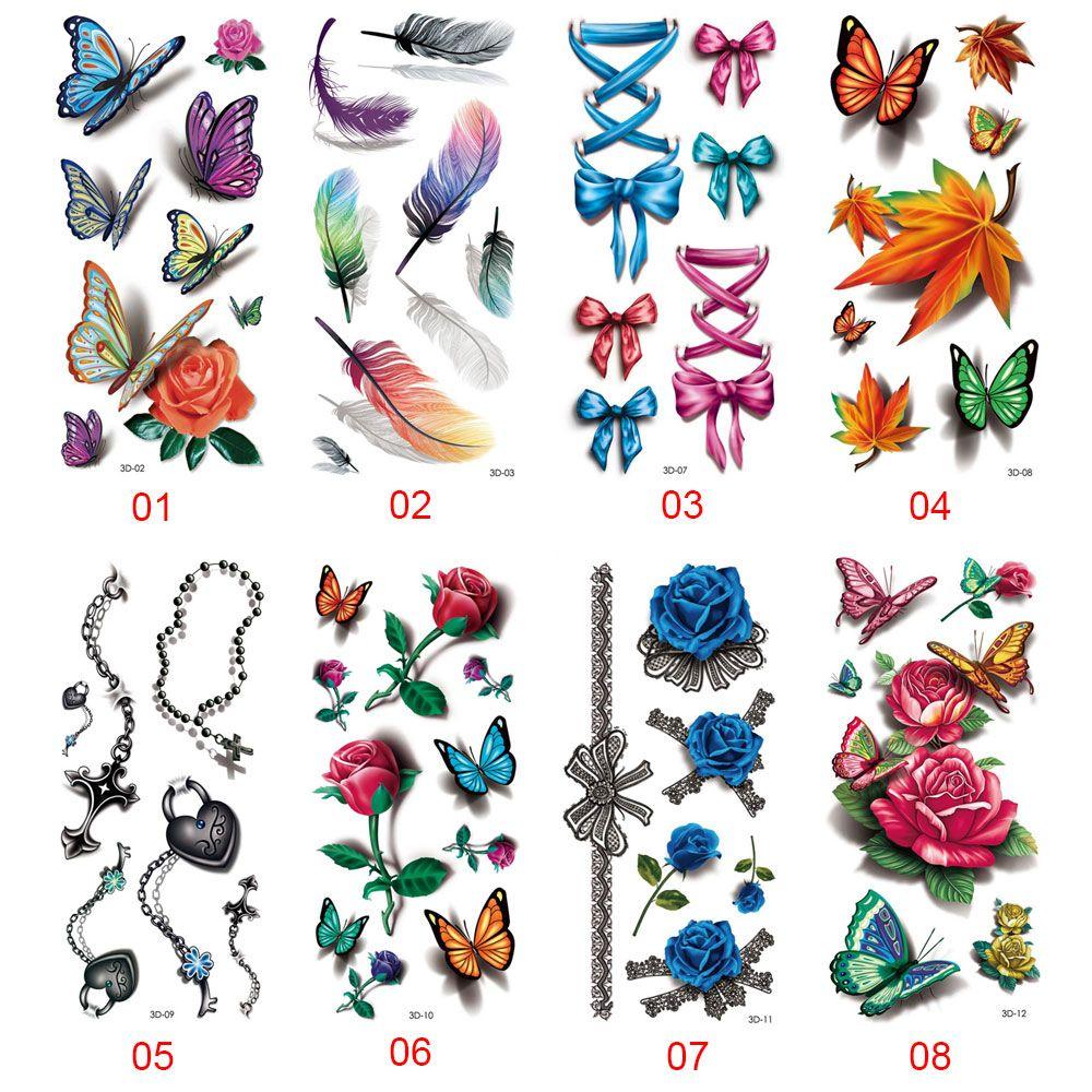 Easy To Clean 3D Butterfly Flower Feather Party Accessories Women Tattoo Sticker Body Stickers