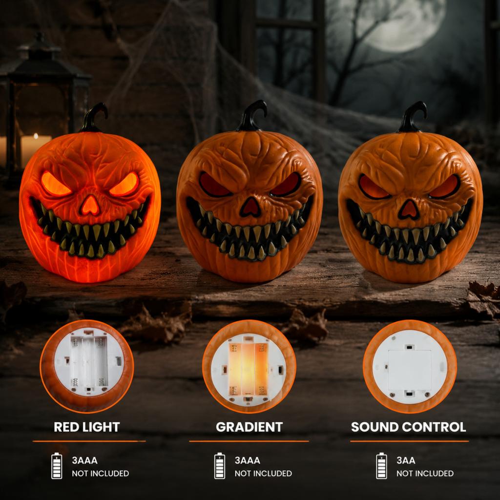 Halloweenská dekorace Svítící dýně aktivovaná zvukem se strašidelnými zvukovými efekty Elektronická hračka jako rekvizita pro barovou scénu
