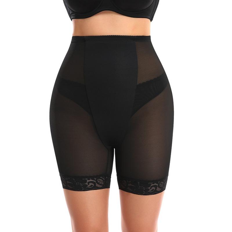 Women High Waist Tummy Control Butt Lifter Adjustable Cup Slim Mesh Shapewear Shorts S чёрный