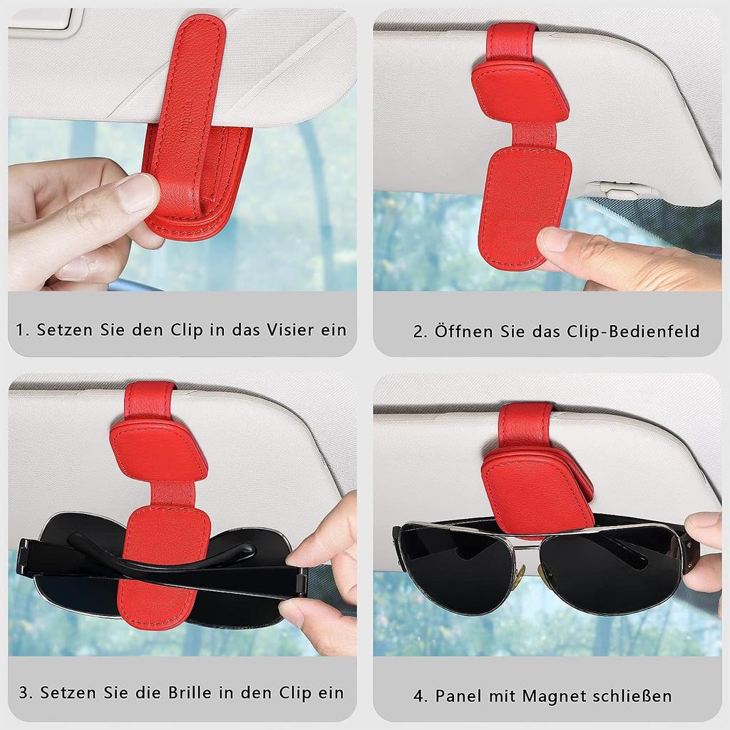 2 Pack Glasses Holder for Car Sun Visor, Genuine Leather Car Visor Accessories, Sunglasses Holder, Magnetic Sunglasses Holder, Ticket Clip