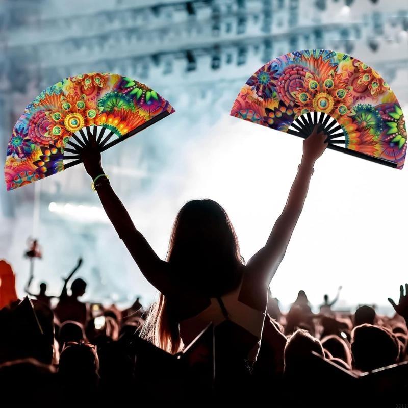 

Складной ручной веер для фестиваля, клуба, женского, мужского наряда, вечеринки, подарок, большой бамбуковый, для рейвов, ручной веер, складной, красивый веер X3UC China Mainland