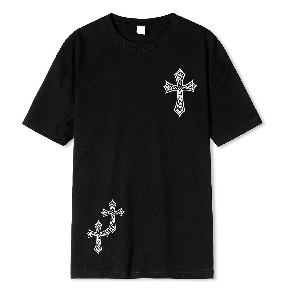 Black Cool Diamonds Cross Print T Shirt Harajuku Women Gothic Short Sleeve Summer Hip Hop Tshirt Anime Oversized T Shirt Men