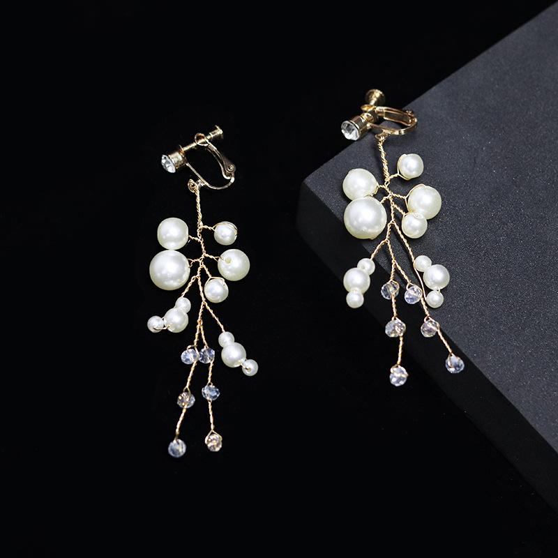 French Fashion Pearl Bride Earrings: Elegant High-End Ear Clips for Women