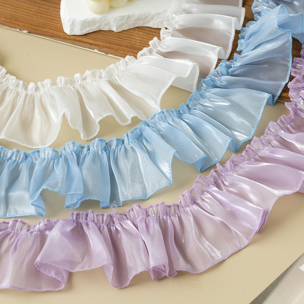 2Meters Pleated Lace Edge Trim 7cm Wide Ruffle Frill Ribbon Shiny Sewing Fabric Decorative Trimming For Crafts Needlework Diy