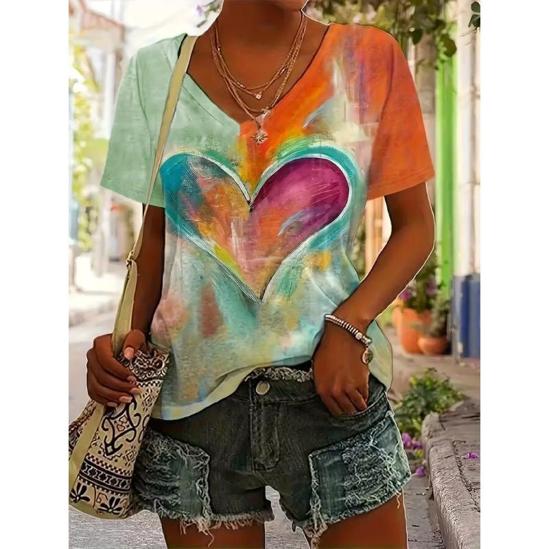 Summer printed women s T-shirt, outdoor daily casual fashionable retro clothing S