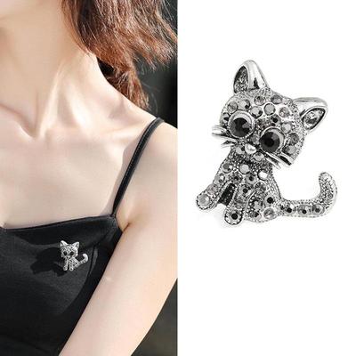 Cute Little Cat Brooches Pin Up Jewelry For Women Suit Hats Clips Antique Silver