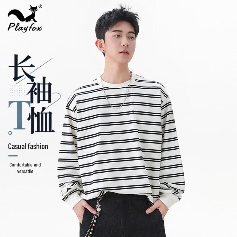 PLAYFOX Men's Striped Round Neck Long Sleeve T-Shirt