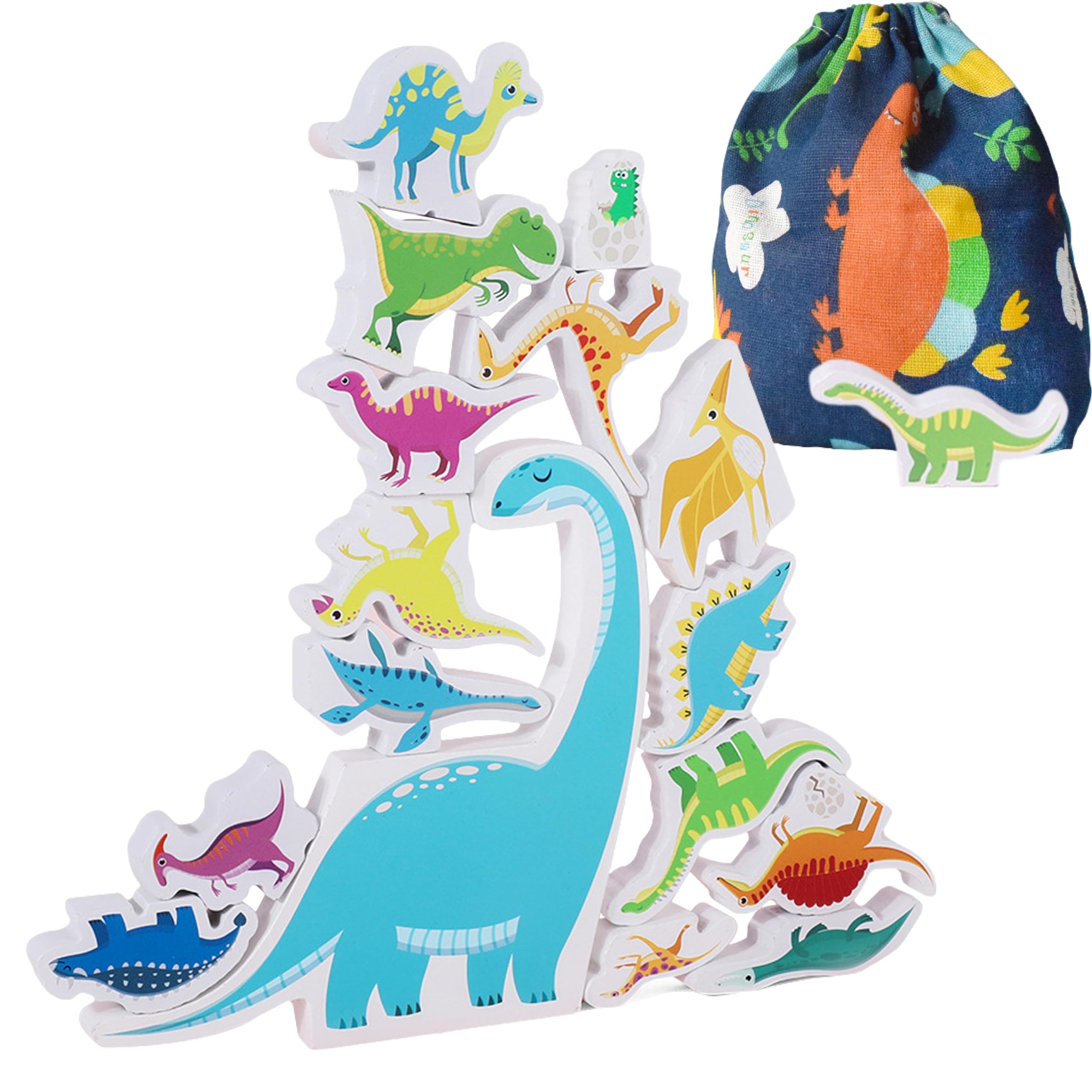 

Shinse 16-Piece Wooden Dinosaur Building Blocks Set, Thick Stacking Blocks, Montessori Educational Toy for Babies, Early Development, Focus, and