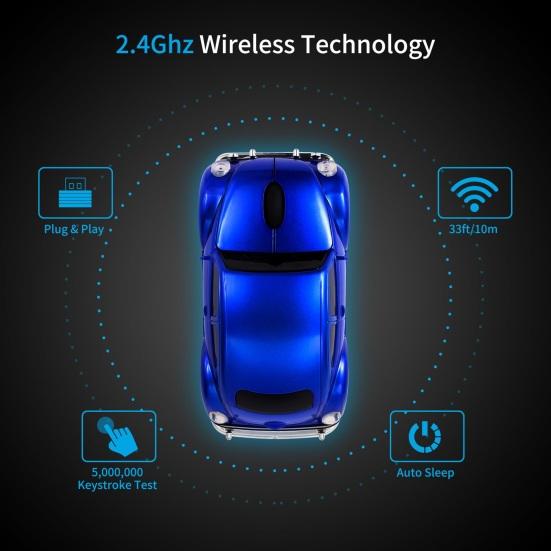 Cartoon Mini Car Wireless Mouse Ergonomics Cozy Grip 1000 DPI Plug-Play Mute Optical Mouse Battery Powered Laptop Tablet Mouse