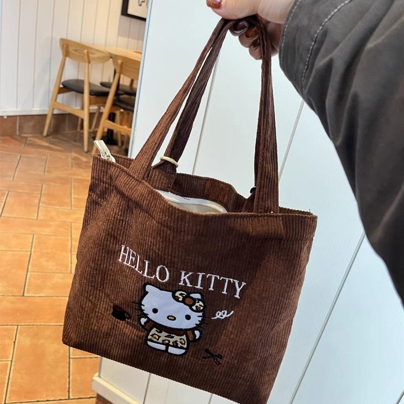 Embroidered Kitty Handbag Hand Carry To Work Cute Large Capacity Versatile Corduroy Small Bag Mommy Bag Going Out