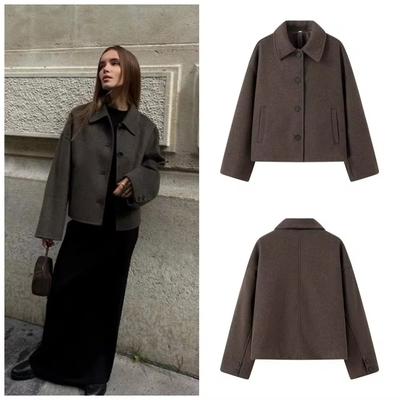 Stylish Women's Two-tone Artificial Wool Coat for Women 2024 Warm Chic Single-breasted Pocket Jacket Casual Slim-fit Lapel Coat