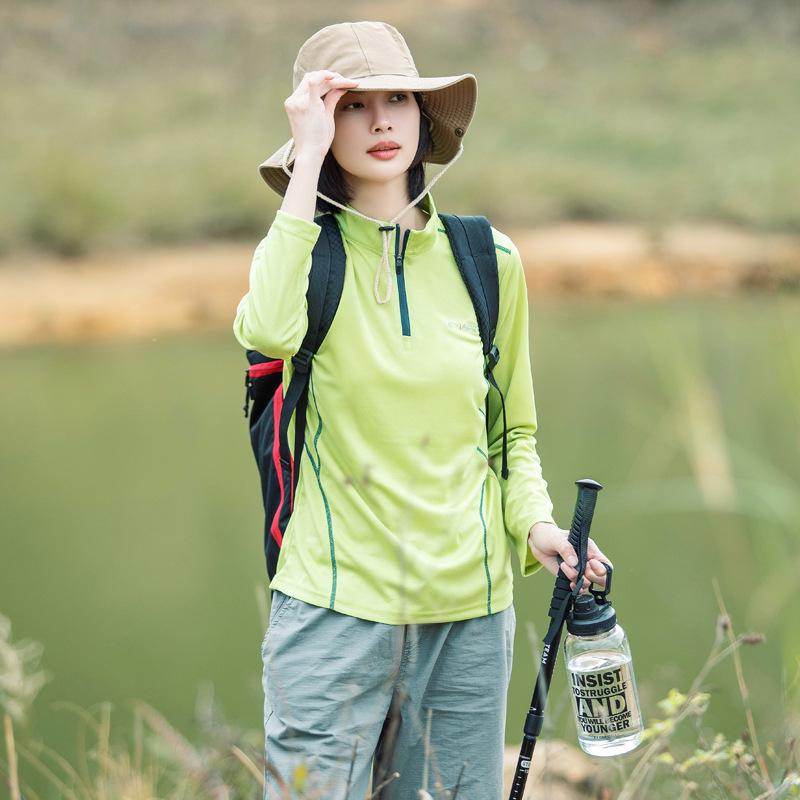 Damen Schnelltrocknendes Langarm-Laufshirt mit Farbblock