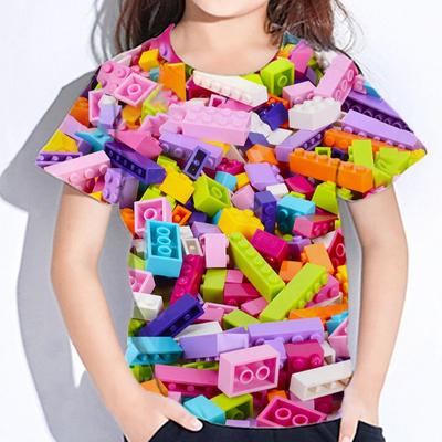 Magliette a maniche corte con mattoni colorati 3D, abbigliamento estivo per bambini e ragazzi, t-shirt per ragazze, abbigliamento per bambini, moda 2023