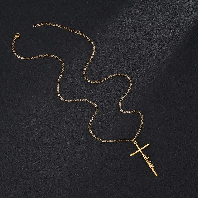 Stylish Cross Custom Name Pendant Zirconia Stainless Steel Letter Necklace Classic Jewelry Women Men Year Party Wishes Gift