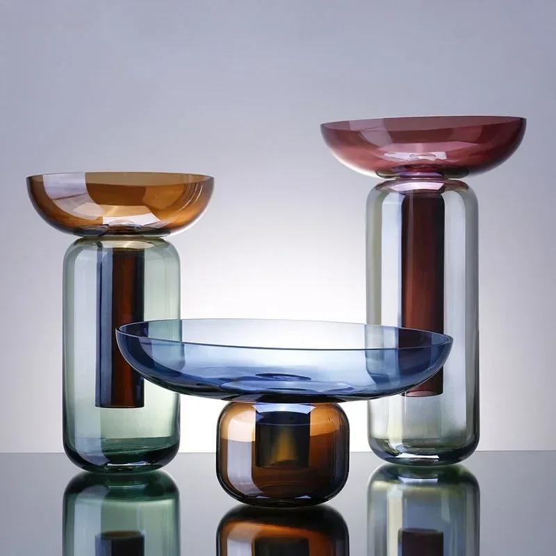 Gradient Colored Detachable Glass Vase Hydroponic Flower Pots Desk Decoration Artificial Flower Decorative Floral Arrangement