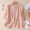 2025 Summer Artistic V-Neck Embroidered Floral Women's Shirt with Five-Point Sleeves