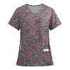 Women's Fashion Printed Short Sleeve V Neck Pattern Tops Pocket Working T-shirts
