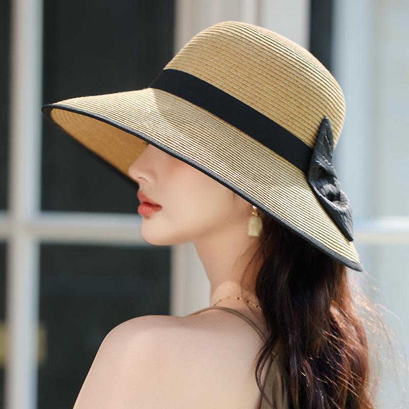 Ny Sommarhatt med Rosett för Kvinnor, Solskydd, Solskyddskräm, Solhatt för Havet, Avslappnad Solhatt