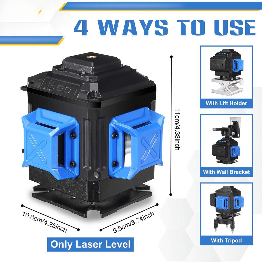 12 Lines 3D 360 Laser Level Self-Leveling Horizontal And Vertical Powerful Cross Green Lines With 2 Batteries New