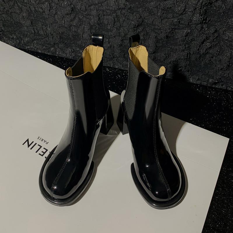 

Smoke Boots Coarse Heel Patent Leather Short Boots Women s Christmas Wear Burgundy 2025 New High Heel Chelsea Boots Black 39 чорний