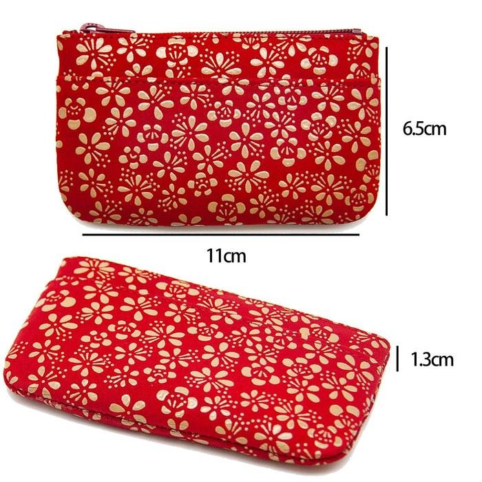 [Inden-ya] Coin Purse Compact Deer Leather Lacquer Crafts No.1002 ([13-148] Red Ground-White Lacquer Plum)
