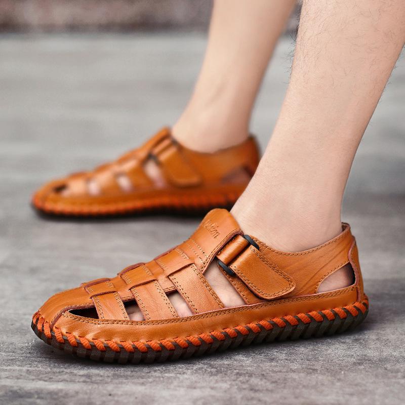 Sandalias hechas a mano de gran tamaño con personalidad de moda para hombre zapatos para vadear en la playa al aire libre negro Sandalias hechas a mano de gran tamaño con personalidad de moda para hombre zapatos para vadear en la playa al aire libre negro