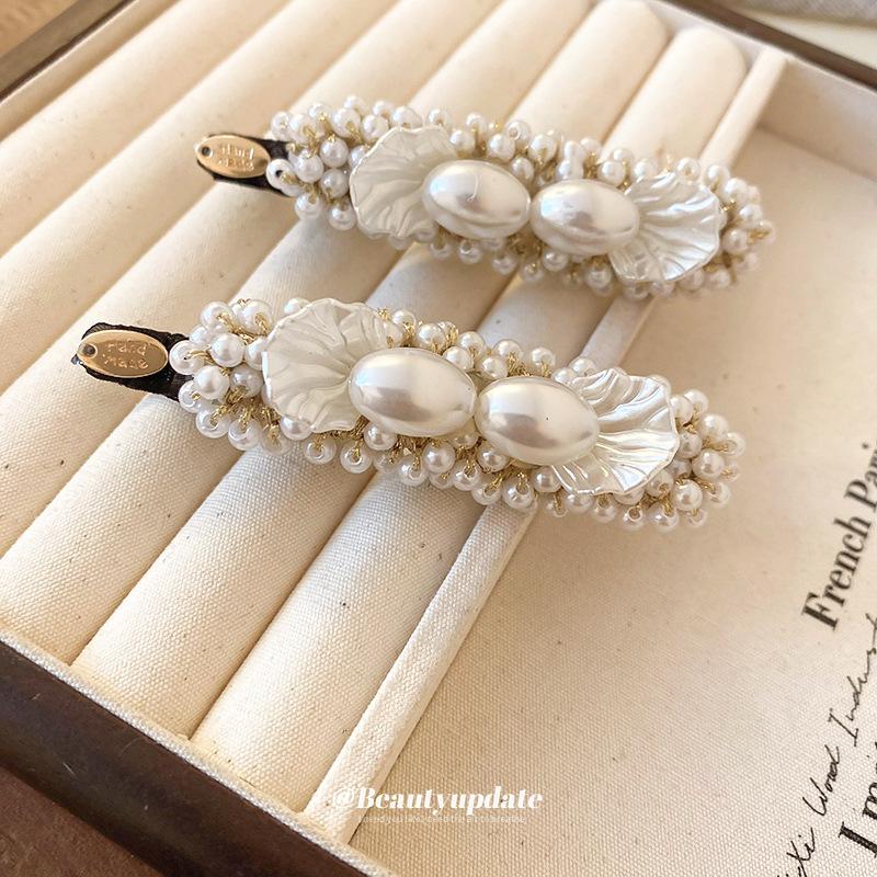 Simple pearl handmade hairpin French elegance temperament bangs side duck bill clip versatile hairpin woman