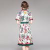 Summer Women European Style Designer Runway Dress Vintage Print Turn-down Collar Shirt Party Dresses