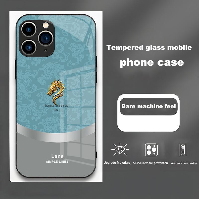 

Стеклянный чехол в китайском стиле для iPhone 12, 13, 14, Pro, Mini и X Dragon Qi Chongtian. 13 Mini