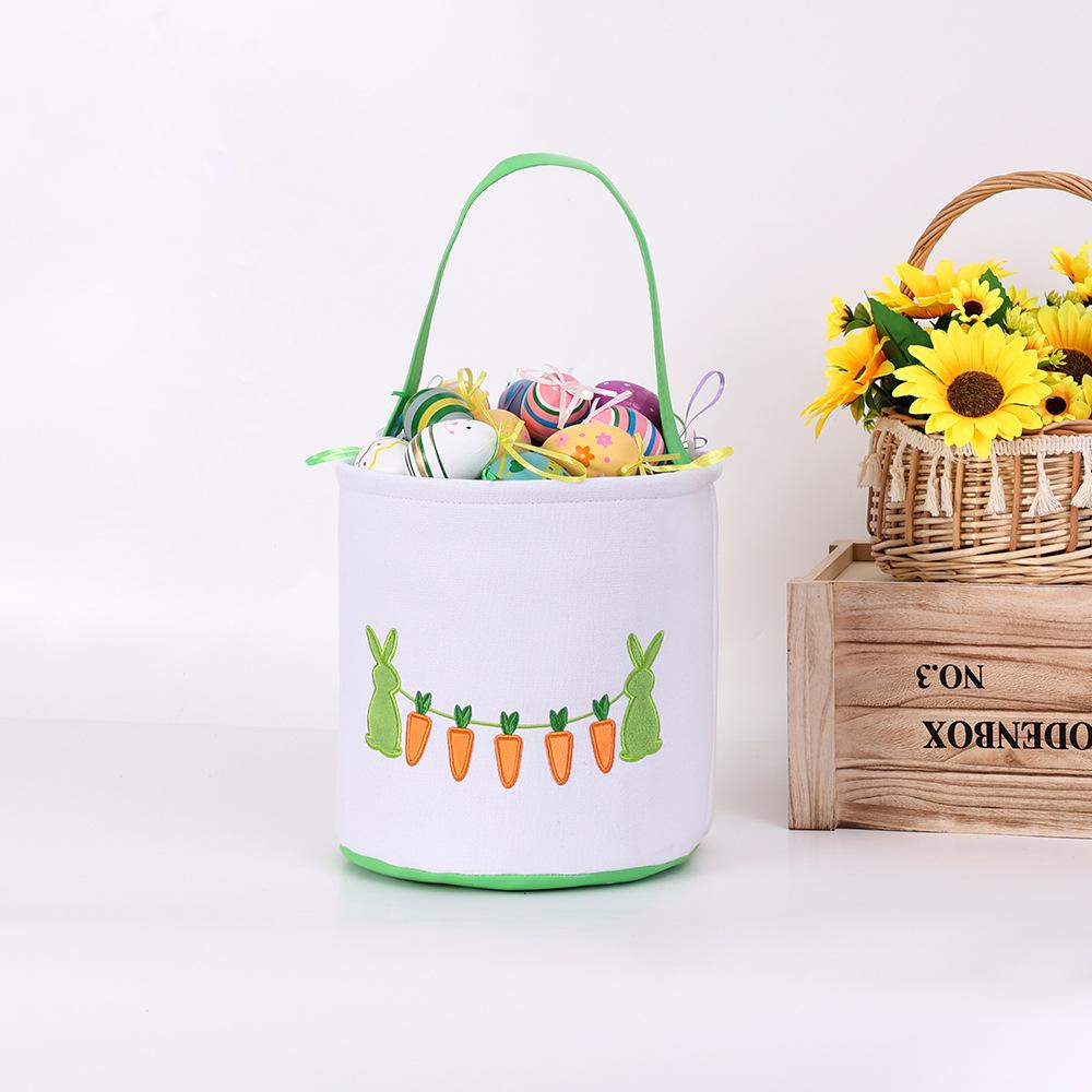 Easter Egg Handheld Storage Basket, Canvas Easter Bunny Bags Eggs Hunting Carry and Candy Gift Bag Rabbit Print for Easter Party